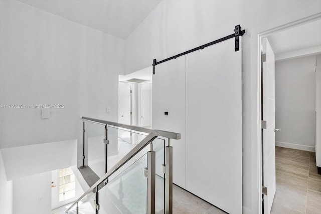 stairway with a barn door