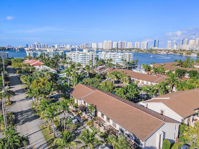 bird's eye view with a water view and a city view