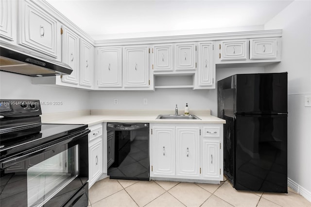 2861 Somerset Dr Unit 104, Lauderdale Lakes, FL 33311 - kitchen with a sink, light countertops, light tile patterned floors, black appliances, and under cabinet range hood