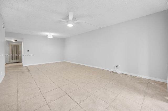 2861 Somerset Dr Unit 104, Lauderdale Lakes, FL 33311 - empty room with a ceiling fan, a textured ceiling, light tile patterned floors, and baseboards