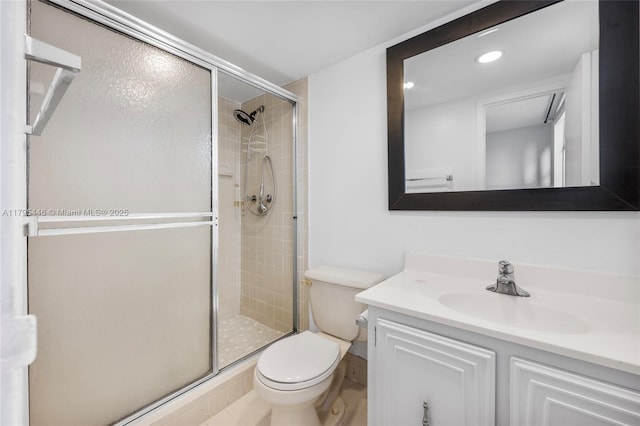 2861 Somerset Dr Unit 104, Lauderdale Lakes, FL 33311 - full bathroom with vanity, recessed lighting, a stall shower, and toilet