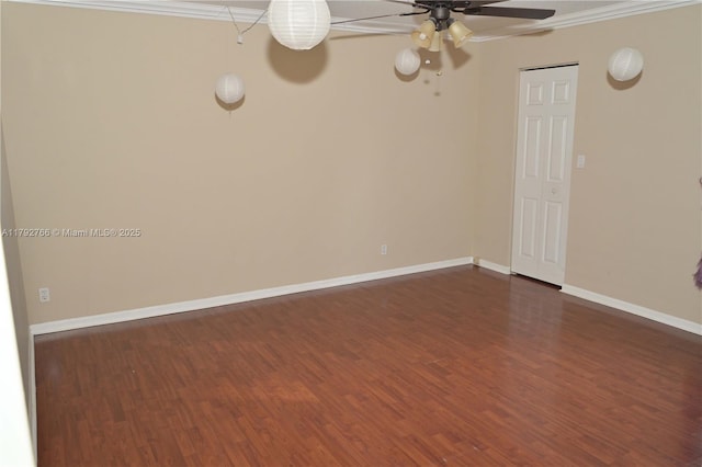6777 NW 44th Ct, Coral Springs, FL 33067 - unfurnished room featuring crown molding, dark wood-style flooring, baseboards, and ceiling fan