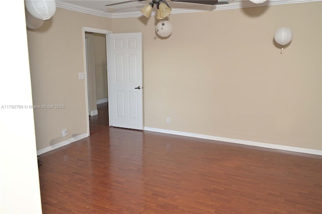 6777 NW 44th Ct, Coral Springs, FL 33067 - unfurnished room with ornamental molding, baseboards, a ceiling fan, and wood finished floors
