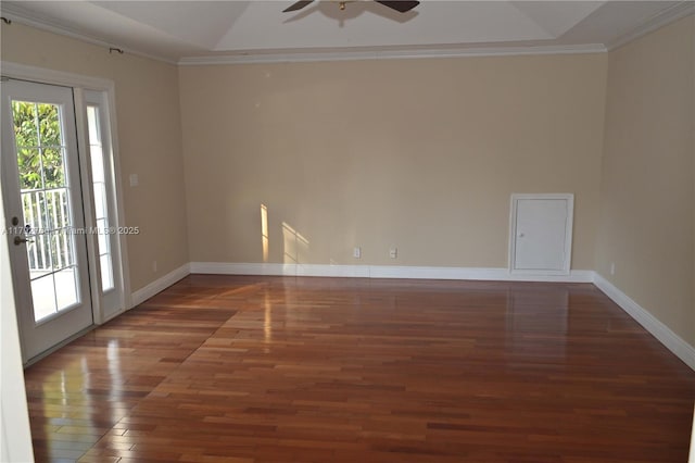 6777 NW 44th Ct, Coral Springs, FL 33067 - empty room with a ceiling fan, baseboards, crown molding, and wood finished floors
