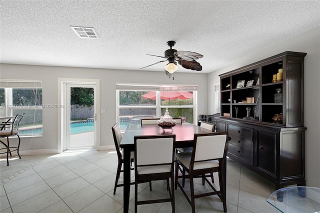 2093 NW 208th Ter, Pembroke Pines, FL 33029 - dining area with a healthy amount of sunlight, ceiling fan, a textured ceiling, and visible vents