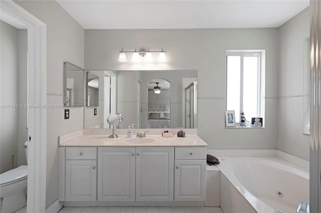 2093 NW 208th Ter, Pembroke Pines, FL 33029 - full bathroom featuring vanity, a ceiling fan, toilet, and a bath