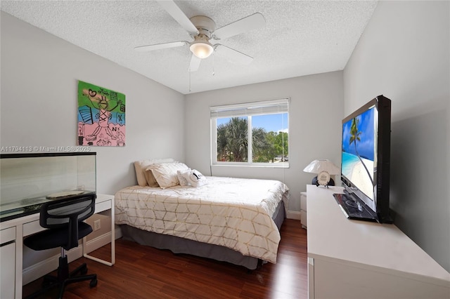 2093 NW 208th Ter, Pembroke Pines, FL 33029 - bedroom with a textured ceiling, ceiling fan, and dark wood-type flooring