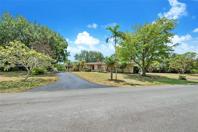 view of front of home with a front lawn and aphalt driveway