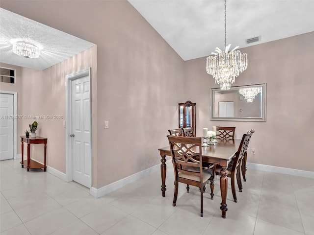102 Gables Blvd, Weston, FL 33326 - dining room featuring a chandelier, baseboards, lofted ceiling, and light tile patterned floors