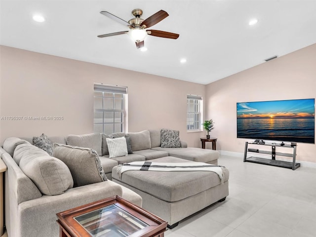 102 Gables Blvd, Weston, FL 33326 - living room with a ceiling fan, recessed lighting, and baseboards