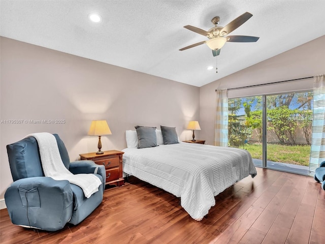 102 Gables Blvd, Weston, FL 33326 - bedroom featuring access to outside, vaulted ceiling, wood finished floors, recessed lighting, and a ceiling fan