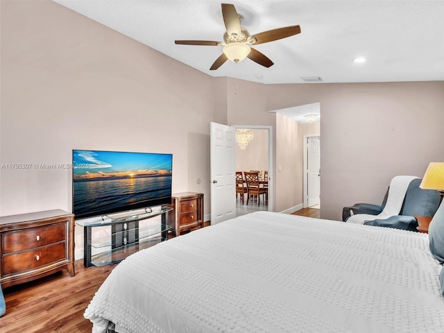 102 Gables Blvd, Weston, FL 33326 - bedroom featuring light wood-style floors, lofted ceiling, recessed lighting, baseboards, and ceiling fan