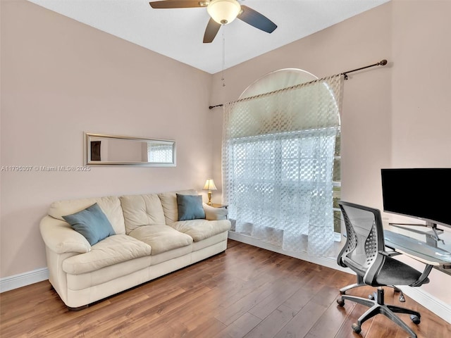 102 Gables Blvd, Weston, FL 33326 - office space featuring a ceiling fan, wood finished floors, and baseboards