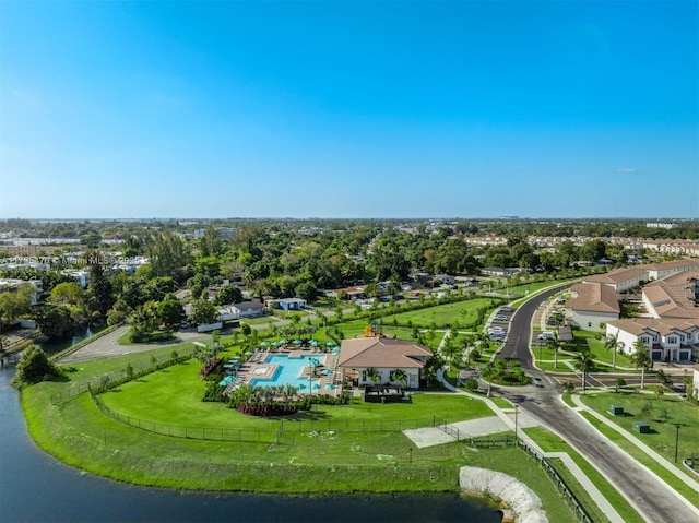 bird's eye view featuring a water view
