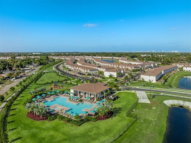 aerial view with a water view