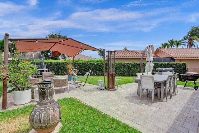 view of patio with a fenced backyard and outdoor dining area