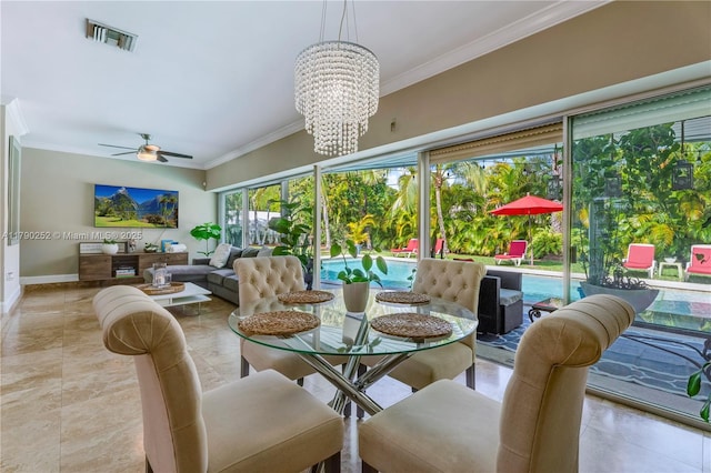 sunroom featuring a chandelier and visible vents