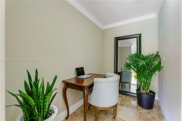office featuring baseboards and ornamental molding