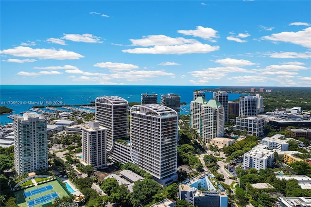 drone / aerial view with a water view and a view of city
