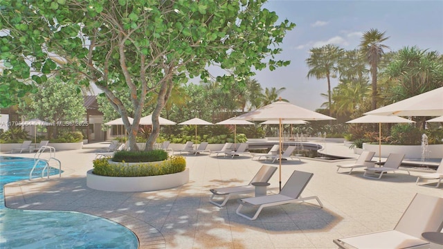 community pool with a patio area
