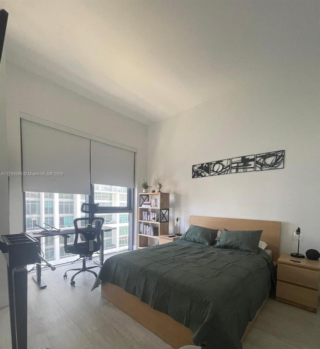 bedroom with wood finished floors and a closet
