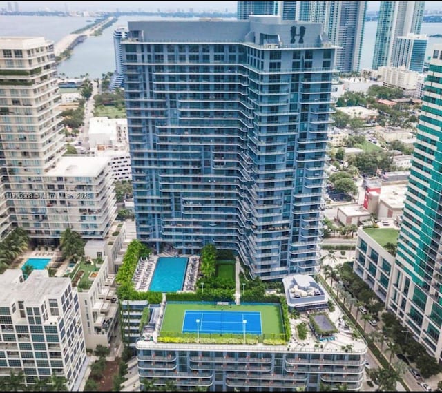 bird's eye view with a view of city and a water view