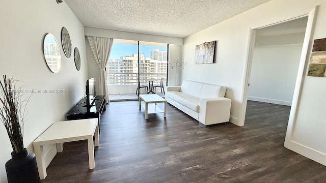 3300 NE 192nd St Unit Ph09, Aventura, FL 33180 - living area featuring dark wood-style floors, a textured ceiling, and baseboards
