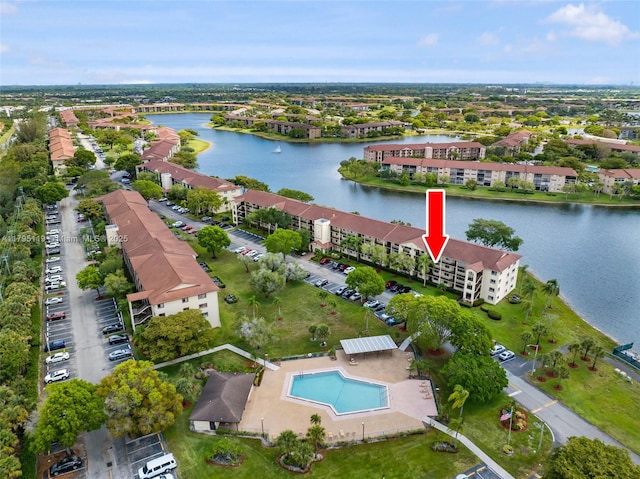 aerial view with a water view