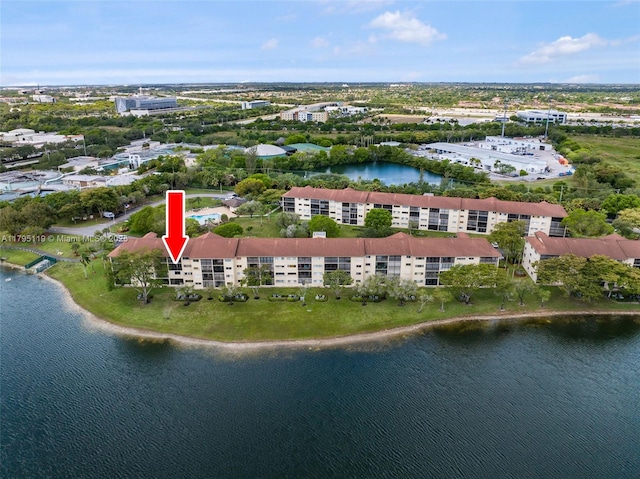 aerial view with a water view