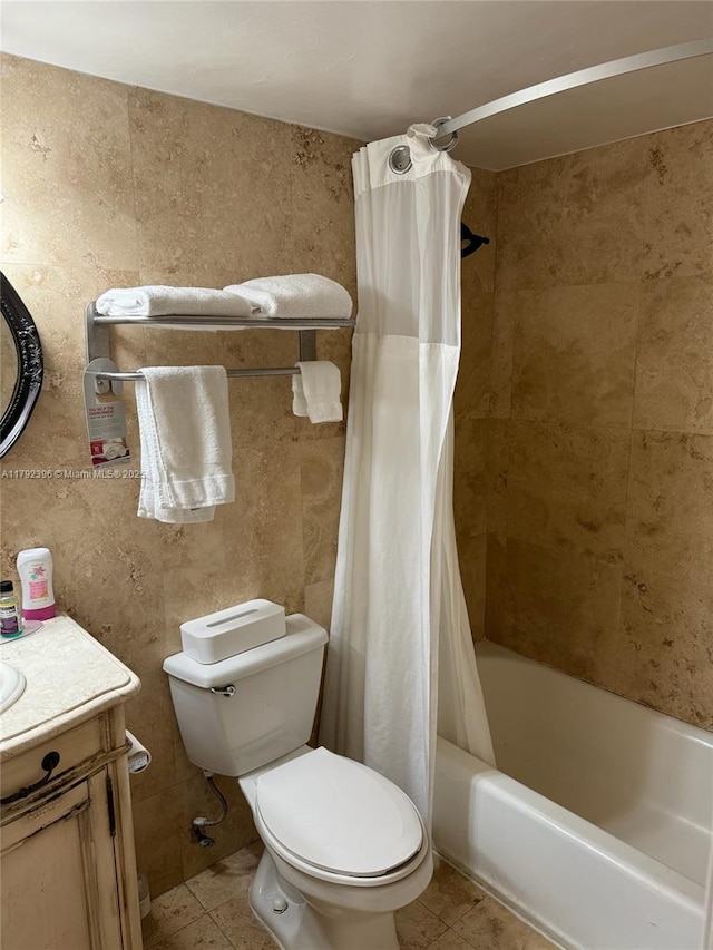 19201 Collins Ave Unit 831, Sunny Isles Beach, FL 33160 - full bath with toilet, tile walls, shower / bath combination with curtain, and vanity