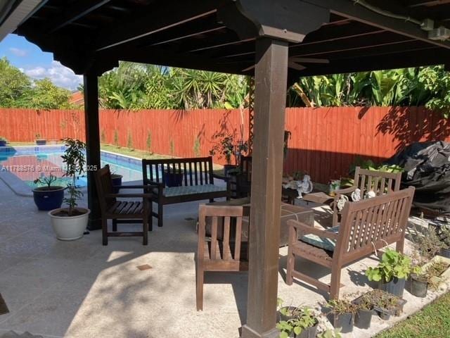 view of patio featuring a fenced in pool and a fenced backyard