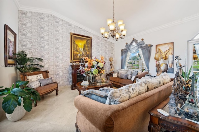 15870 NW 10th St, Pembroke Pines, FL 33028 - living area with crown molding and a chandelier
