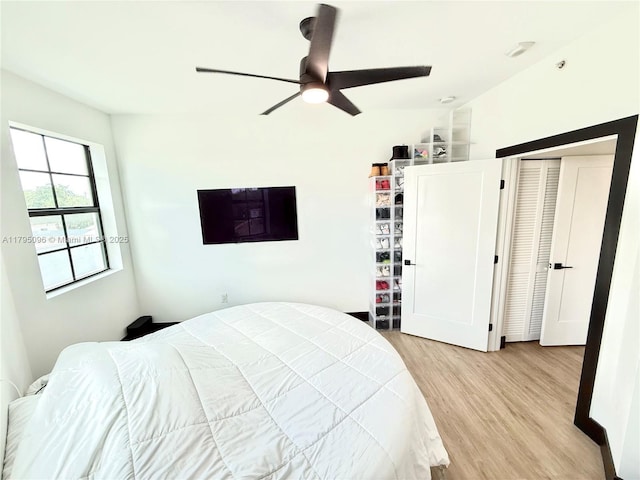 4100 SW 64th Ave Unit 203, Davie, FL 33314 - bedroom with light wood-style floors and a ceiling fan