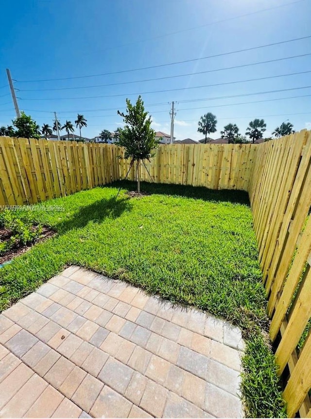 view of yard with a fenced backyard and a patio area