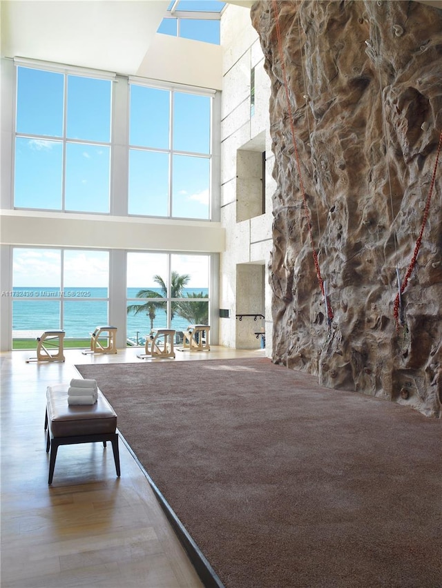 lobby with a water view