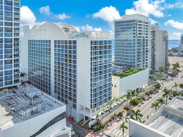view of building exterior with a city view