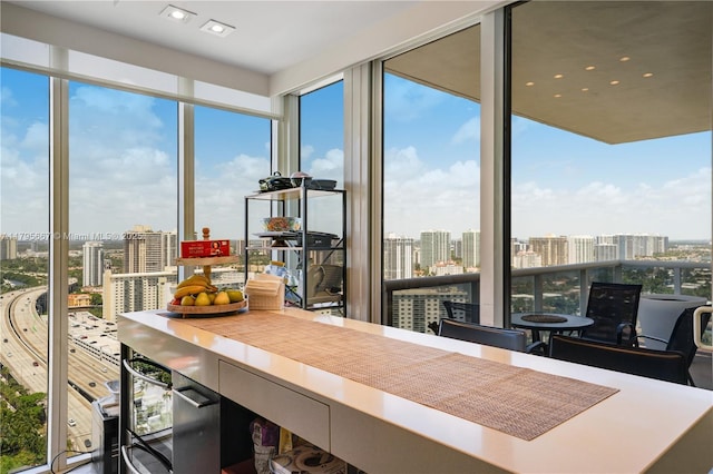 interior space featuring a city view