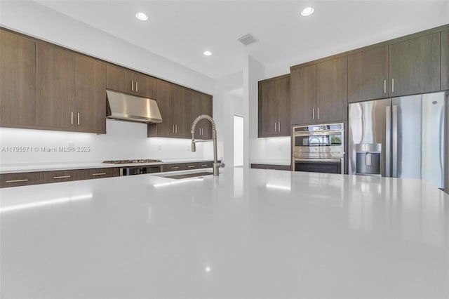 8215 Crystal Downs Ave, Boca Raton, FL 33434 - kitchen with under cabinet range hood, a sink, appliances with stainless steel finishes, light countertops, and recessed lighting