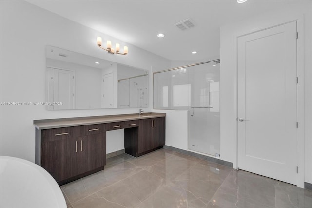 8215 Crystal Downs Ave, Boca Raton, FL 33434 - bathroom featuring vanity, a stall shower, and recessed lighting