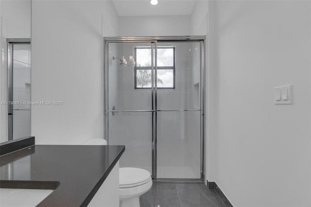 8215 Crystal Downs Ave, Boca Raton, FL 33434 - full bathroom with toilet, a stall shower, tile patterned flooring, and vanity