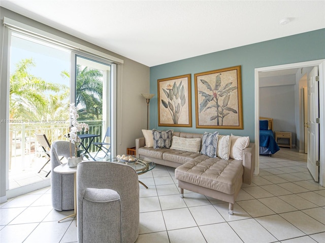 living room featuring light tile patterned flooring