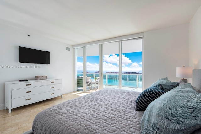 1000 S Pointe Dr Unit 1903, Miami Beach, FL 33139 - bedroom featuring a wall of windows, light tile patterned floors, access to outside, and visible vents