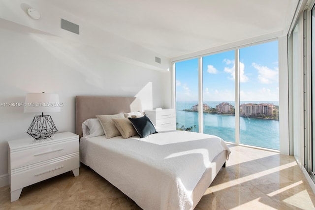 1000 S Pointe Dr Unit 1903, Miami Beach, FL 33139 - bedroom with access to outside, floor to ceiling windows, a water view, and visible vents
