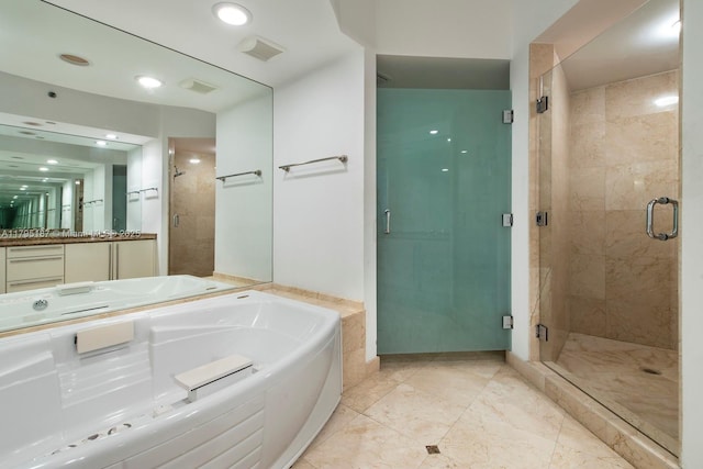 1000 S Pointe Dr Unit 1903, Miami Beach, FL 33139 - full bathroom with vanity, a stall shower, and a bath