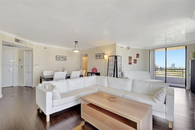 3300 NE 191st St Unit 07, Aventura, FL 33180 - living room featuring dark wood-style flooring and crown molding