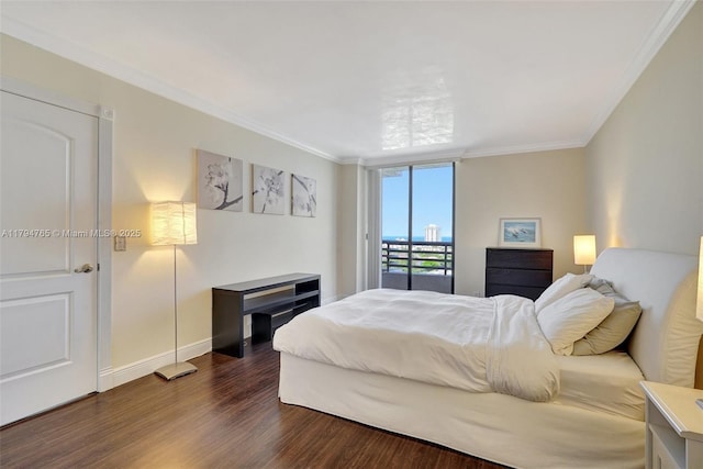 3300 NE 191st St Unit 07, Aventura, FL 33180 - bedroom featuring dark wood-type flooring, ornamental molding, access to outside, and baseboards