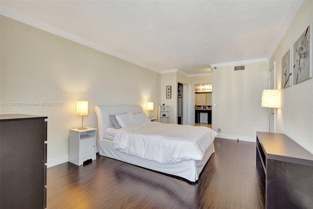 3300 NE 191st St Unit 07, Aventura, FL 33180 - bedroom with dark wood-style floors, baseboards, and crown molding