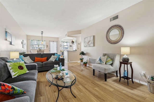 2164 NE 1st Way Unit 103, Boynton Beach, FL 33435 - living room with light wood-type flooring, baseboards, and a chandelier
