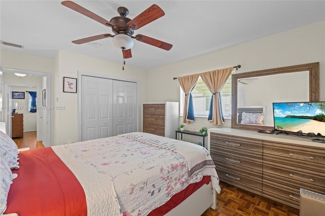 5803 NW 84th Ave, Tamarac, FL 33321 - bedroom with ceiling fan, visible vents, and a closet