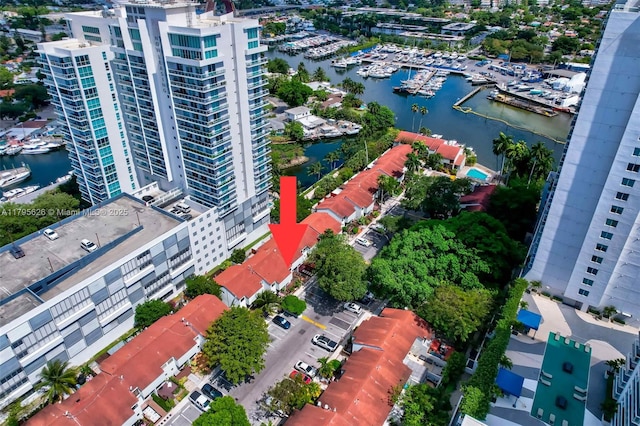 1901 NW S River Dr Unit 14-B, Miami, FL 33125 - bird's eye view of a marina, a nearby body of water, and apartment complex